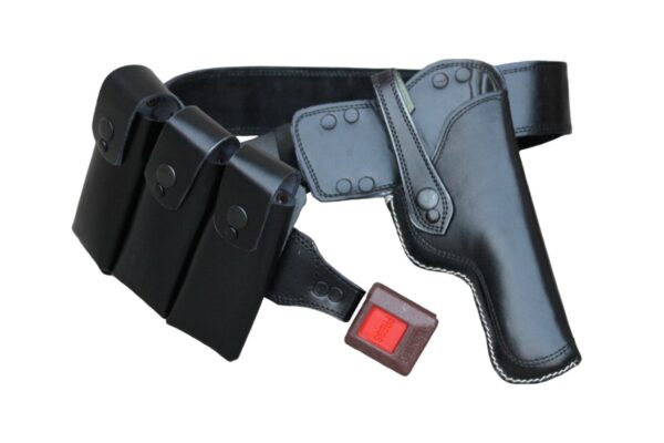 genuine leather pistol belt with 3 magazines - Image 2