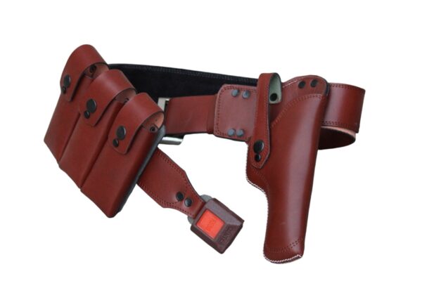 genuine leather pistol belt with 3 magazines - Image 3