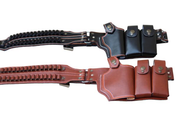 Genuine cut shape leather double goli belt with single and double magazines - Image 3