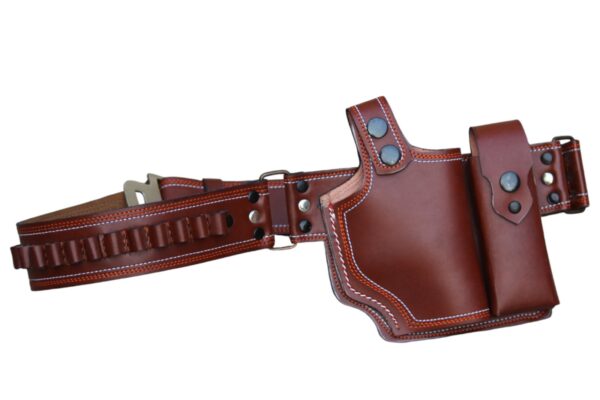 Genuine cut shape leather single goli belt with single and double magazines - Image 3