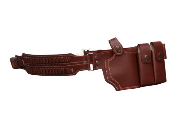 Genuine cut shape leather double goli belt with single and double magazines - Image 4