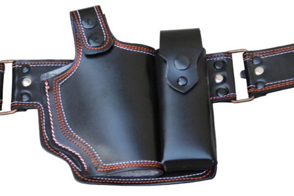 Genuine cut shape leather single goli belt with single and double magazines - Image 8