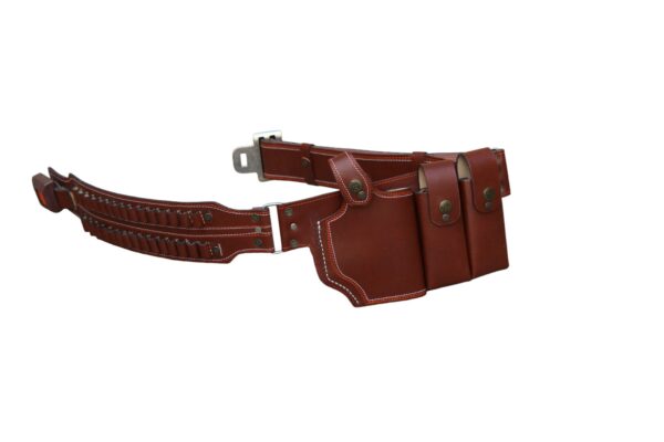 Genuine cut shape leather double goli belt with single and double magazines