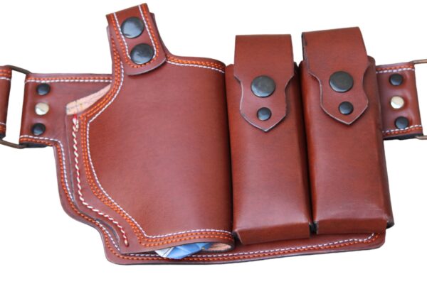 Genuine cut shape leather single goli belt with single and double magazines - Image 7