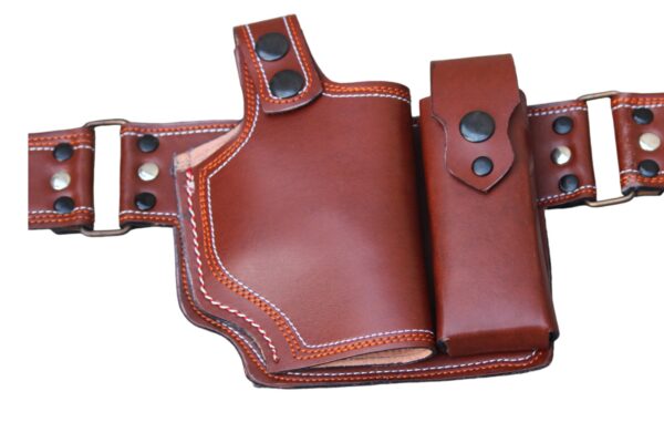 Genuine cut shape leather single goli belt with single and double magazines - Image 6